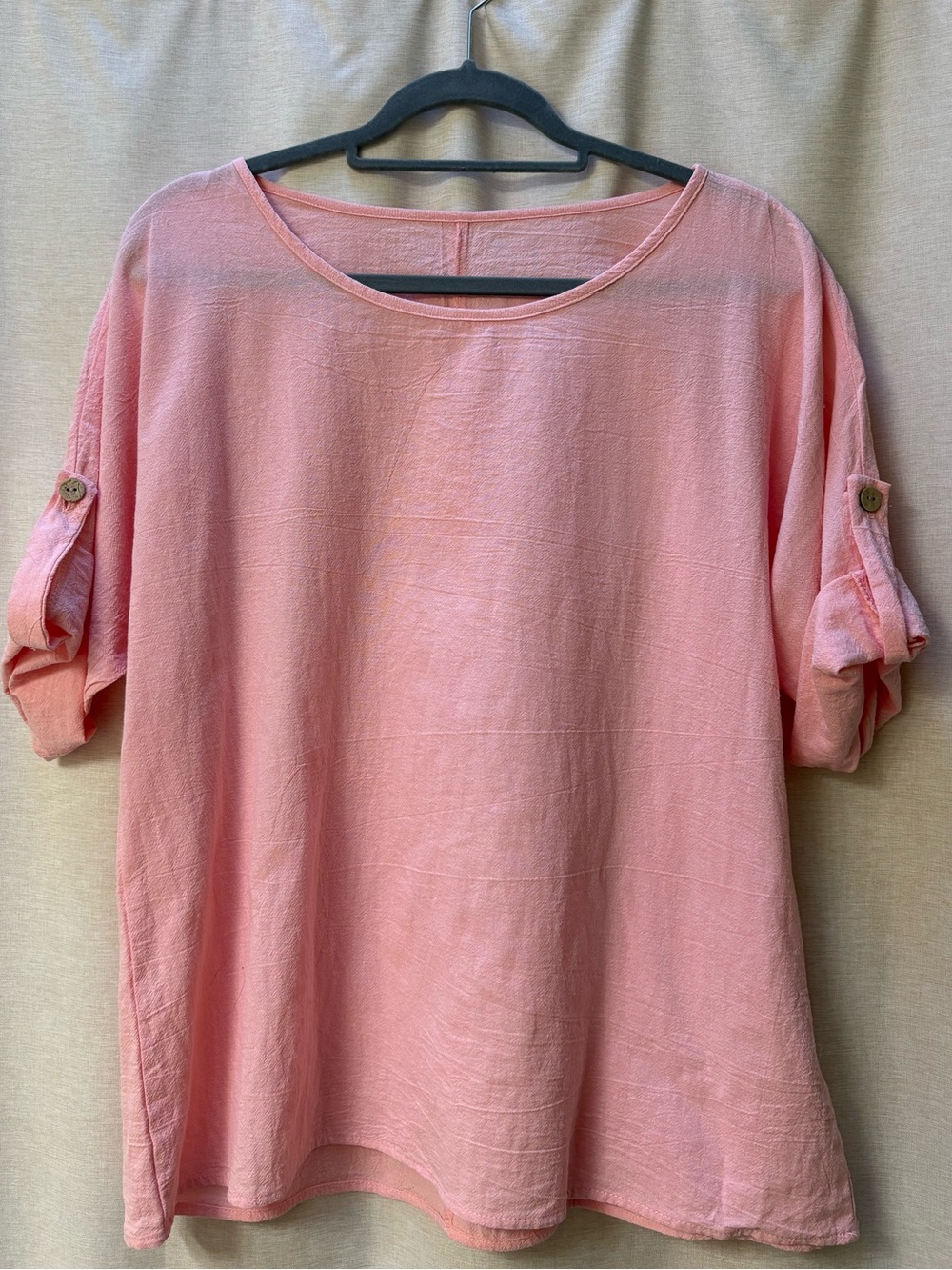Women's Pink Roll-Sleeve Blouse